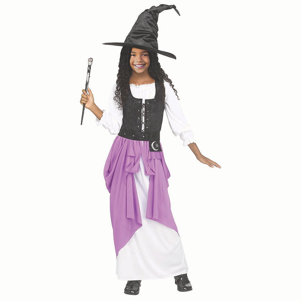 Girls Black, Purple & White Polyester Renaissance Witch Costume